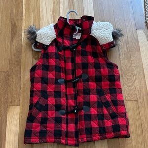 Red and Black Plaid Toggle Vest